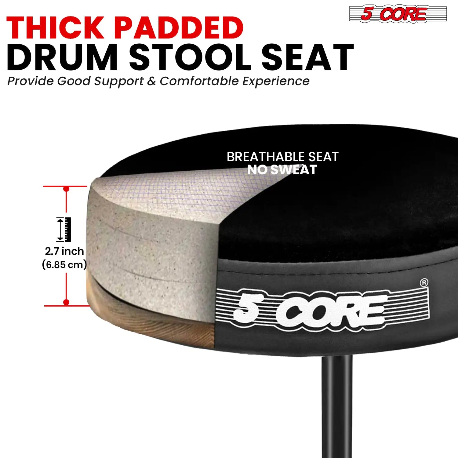 5Core Drum Throne Adjustable Guitar Stool Padded Drummer Seat for Adults & Kids